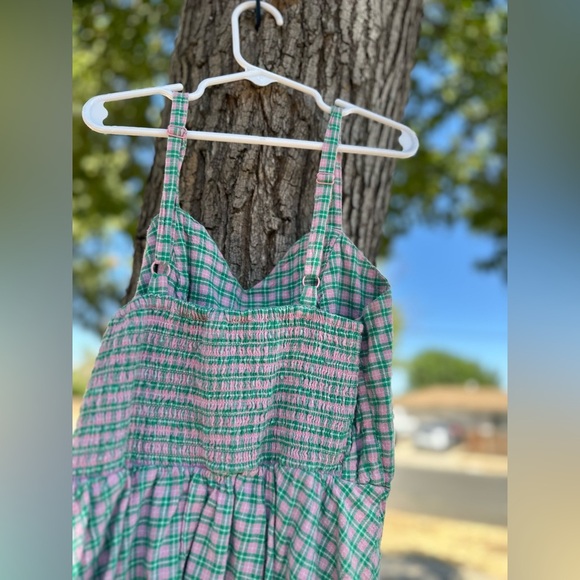 Arizona Jean Company Vibrant Mini Dress Y2K Green & Pink Plaid Vintage - Picture 4 of 8